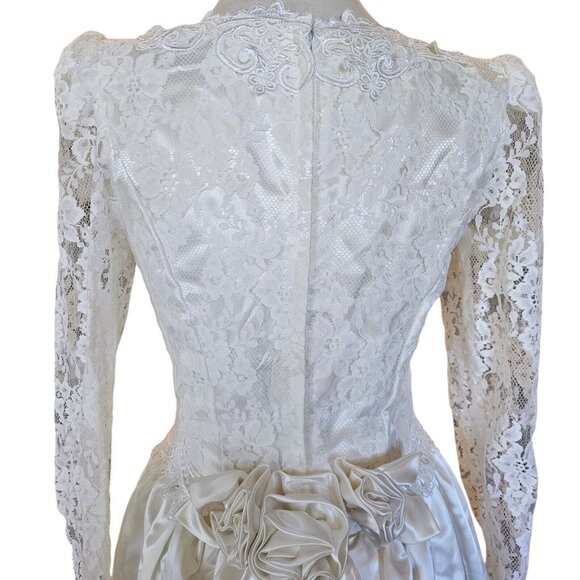 Jessica Mcclintock 90s White Wedding Dress Lace Embellished Long Sleeve Size 7/8 - Picture 12 of 16
